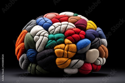 Illustrated brain with multiple colors and shapes inside, each representing a different subjective thought or emotion