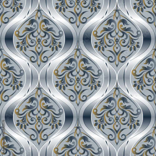 Seamless Vintage Pattern. Vector seamless border in Victorian style. blue background