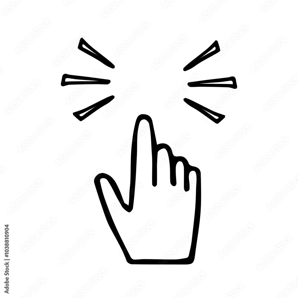 Hand cursor icon is hand-drawn. The vector of the click icon is the movement of the hand. A doodle-style pointer Hand cursor icon is hand-drawn. The vector of the click icon is the movement of the hand. A doodle-style pointer
