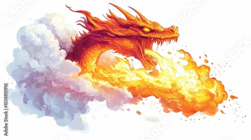 Illustration for a cloud shaped like a dragon breathing fire