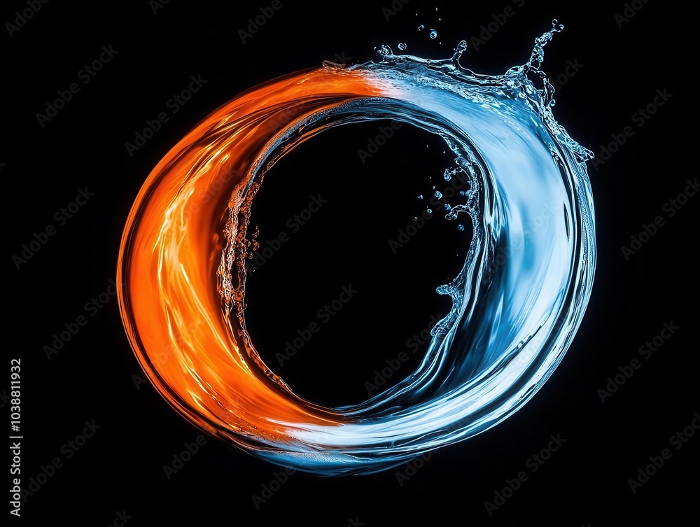 Fototapeta premium Abstract concept of fire and water spiraling together, representing the balance and power of firefighting forces, artistic style