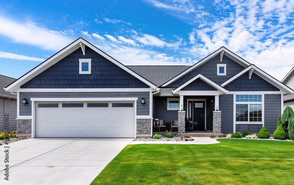 Nice curb appeal of grey house with covered porch Nice curb appeal of grey house with covered porch