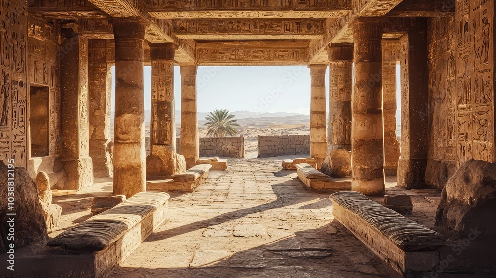 Naklejka premium Ancient Egyptian Soldier Barracks with Hieroglyphics