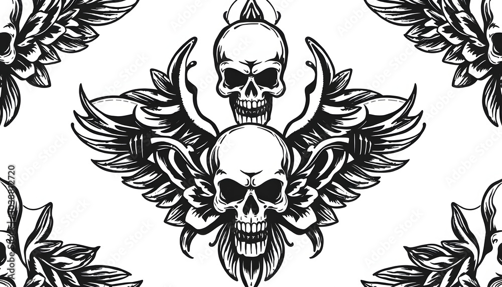 Fototapeta premium Traditional tattoo biker pattern isolated with white highlights, png