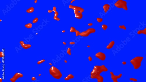 Texture or footage of blood drops on a blue background. 3D rendering.