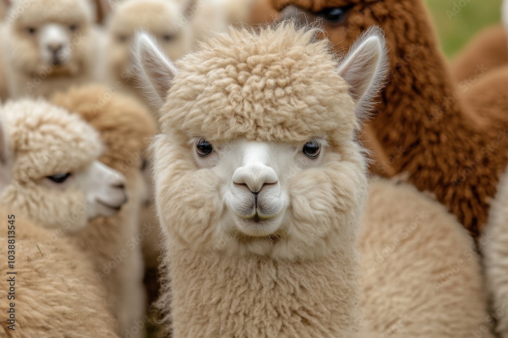 Adorable alpacas relaxing outdoors in Estonia Fluffy baby alpacas enjoying their paddock Adorable alpacas relaxing outdoors in Estonia Fluffy baby alpacas enjoying their paddock