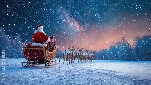 Santa Claus Delivering Gifts in Snowy Winter Wonderland