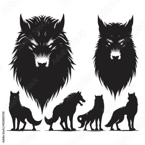 Set of werewolf silhouettes isolated on a white background, Vector illustration.