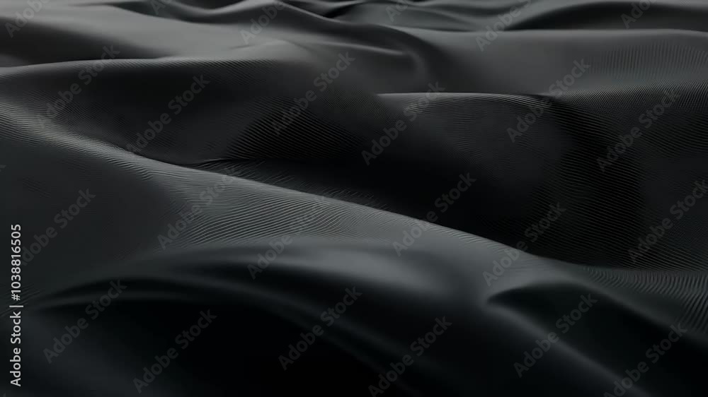 elegant 4K animation wave black fabric background featuring ripples folds that create texture waving cloth seamlessly looping stunning visual effect clothes flag three dimensional