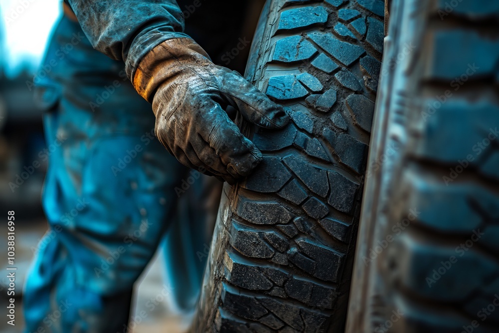 Mechanic Holding Car Tire in Tire Shop, Tire Replacement shop, Mechanic Mechanic Holding Car Tire in Tire Shop, Tire Replacement shop, Mechanic