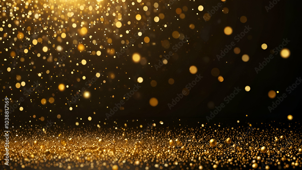 Background of abstract glitter lights gold and black de focused
