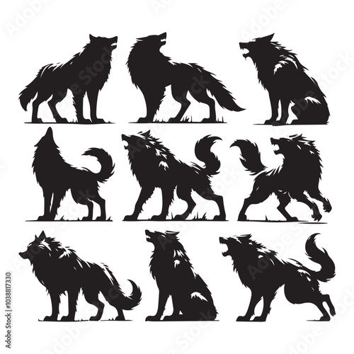 Set of werewolf silhouettes isolated on a white background, Vector illustration.