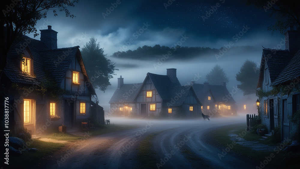 4..Village in Fog Tranquil and Peaceful Rural Scenes 4..Village in Fog Tranquil and Peaceful Rural Scenes