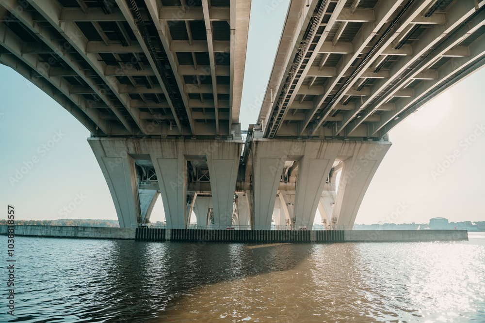 Underneath the Woodrow Wilson Bridge, spanning the Potomac River between Alexandria, Virginia and the state of Maryland Underneath the Woodrow Wilson Bridge, spanning the Potomac River between Alexandria, Virginia and the state of Maryland
