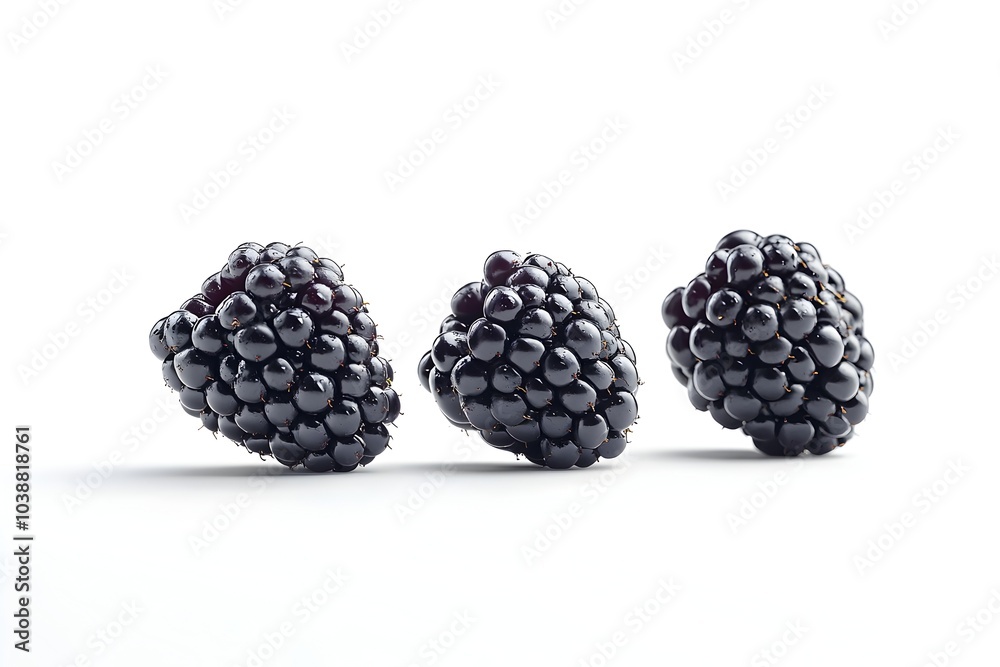 Closeup of Ripe Blackberries on White Background in High Definition