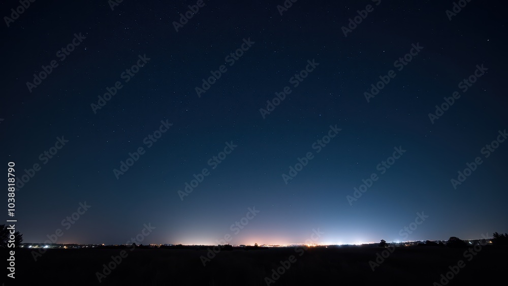 Naklejka premium Night Sky with Stars Over Distant Lights