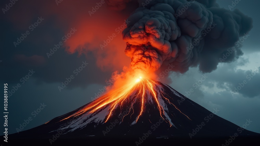 Fototapeta premium Dramatic Volcanic Eruption with Lava and Ash Clouds