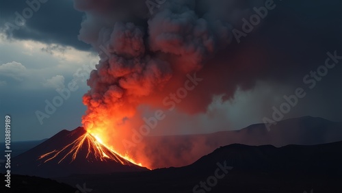 Dramatic Volcano Eruption with Fiery Lava and Smoke