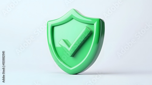 cartoon 3d Icon safety shield check mark perspective . green symbol security safety icon. Checkmark in minimalistic style. 3d vector illustration. white background