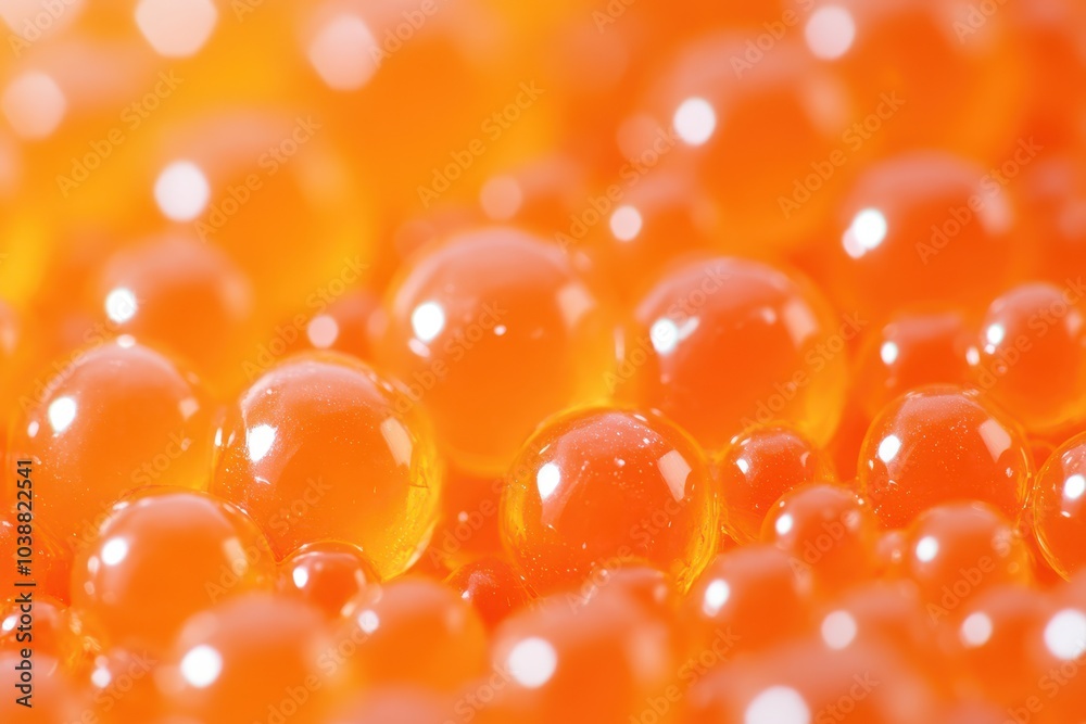 Blurred background of hydrogel spheres with an abstract orange texture