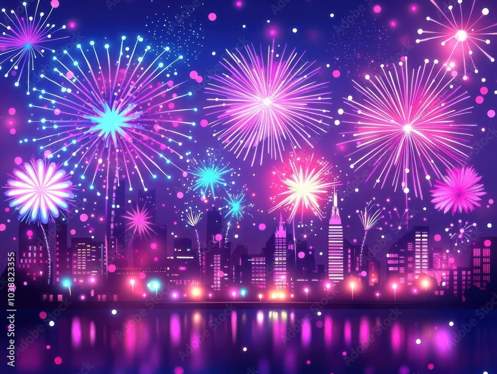 New Year 2025, countdown to midnight with fireworks ready to light up the sky, grand display in the city, flat design illustration New Year 2025, countdown to midnight with fireworks ready to light up the sky, grand display in the city, flat design illustration