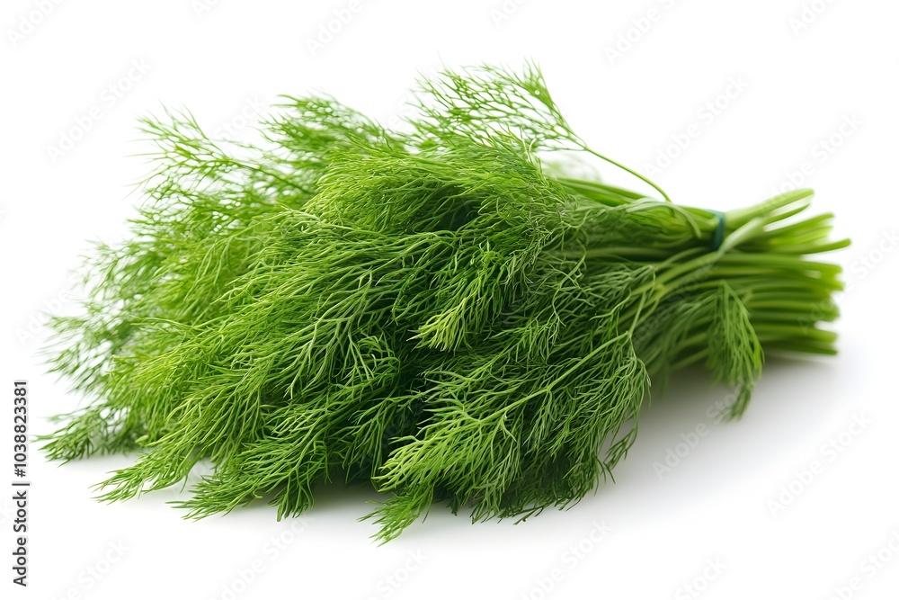 Fototapeta premium Vibrant Green Dill Herb Isolated on Clean White Background for Culinary Use