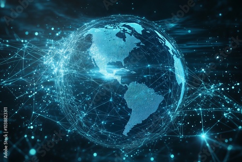 Digital Earth with Network Data Connections, Data connectivity Globe Signals