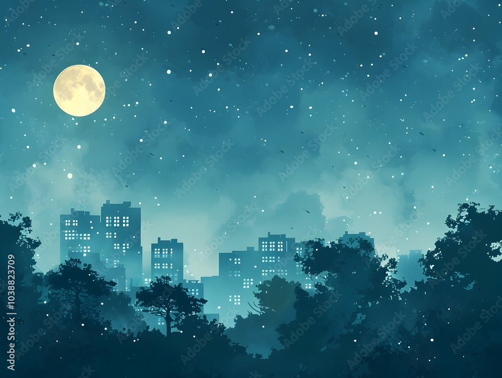 Fototapeta premium Vintage Inspired Stardust Nightscape with Radiant Stars and Dreamy Moonlight