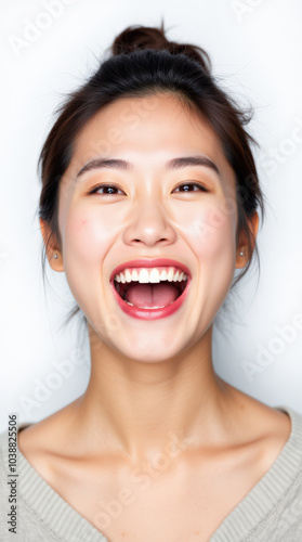 Excited Asian Person Expressing Joy on a Vibrant White Background – Enthusiastic Portrait for Emotions, Celebrations, and Marketing Campaigns