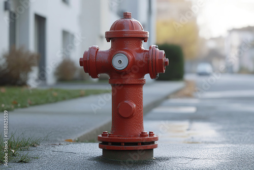 Red fire hydrant on city street