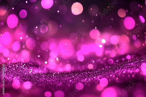 Pink glitter background with sparkling bokeh lights creating festive mood