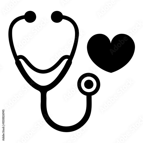 Stethoscope black silhouette vector icon, stethoscope logo healthcare, heart shape  vector outline  illustration