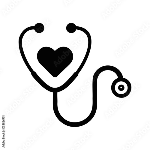 Stethoscope black silhouette vector icon, stethoscope logo healthcare, heart shape  vector outline  illustration
