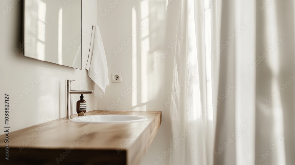 Minimalist Bathroom Interior with Sunlight Minimalist Bathroom Interior with Sunlight