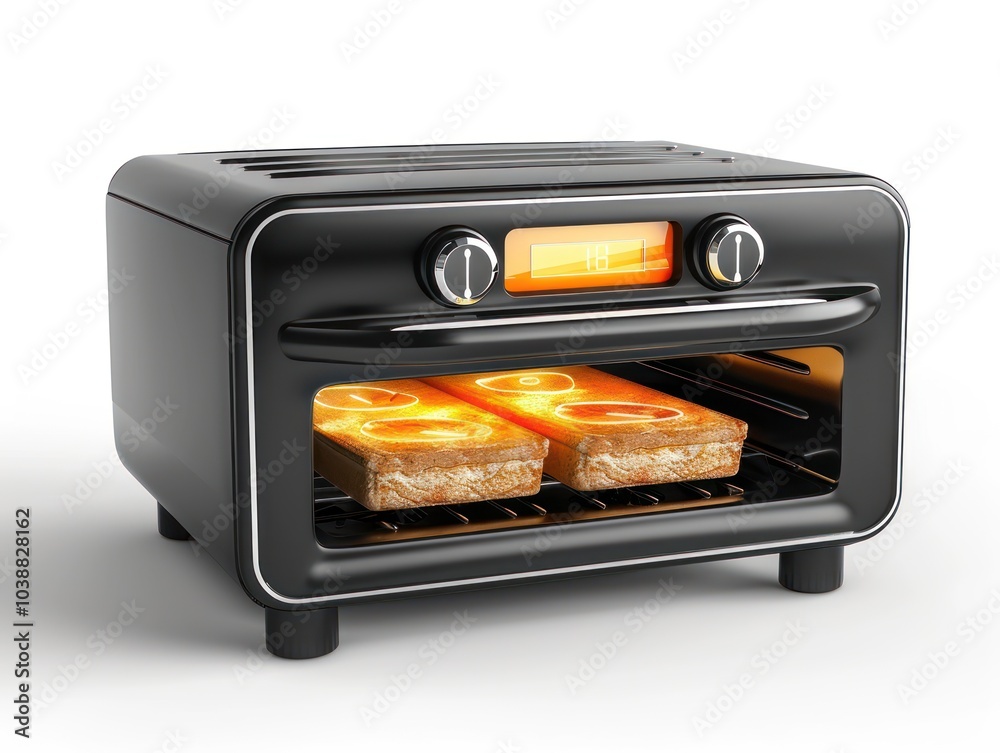 Compact toaster oven with digital display isolated on white background Compact toaster oven with digital display isolated on white background