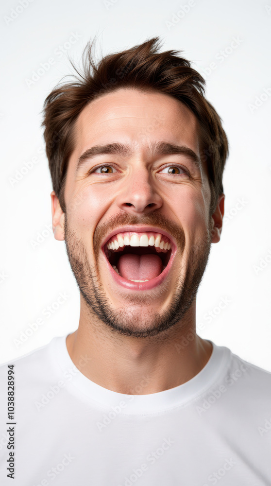 Excited Person in Vibrant Clothes and Joyful Expressions: Colorful Portrait on White Backgrounds for Stock Photography Excited Person in Vibrant Clothes and Joyful Expressions: Colorful Portrait on White Backgrounds for Stock Photography