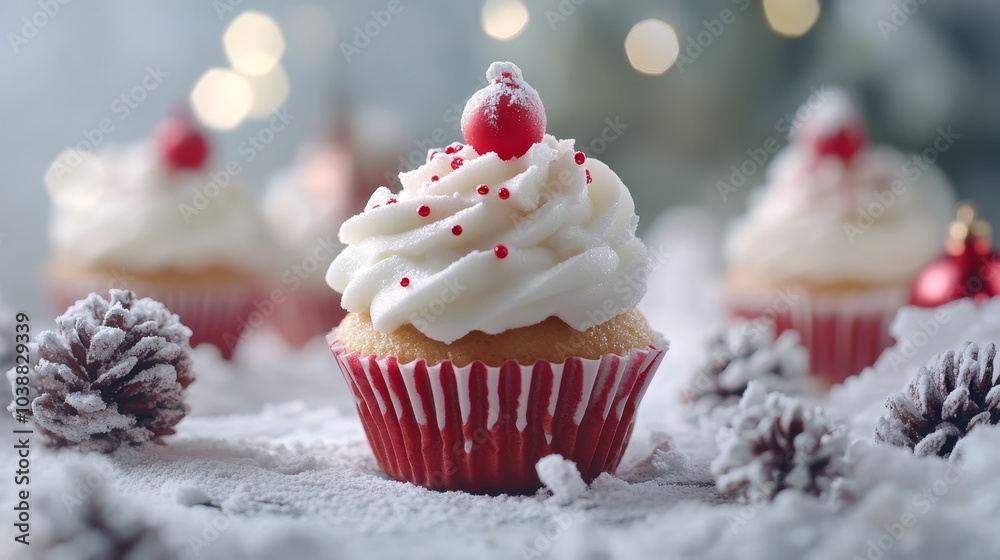 Christmas santa cupcakes winter holiday composition background Christmas santa cupcakes winter holiday composition background