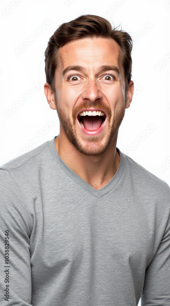 Excited Person in Vibrant Clothes and Joyful Expressions: Colorful Portrait on White Backgrounds for Stock Photography Excited Person in Vibrant Clothes and Joyful Expressions: Colorful Portrait on White Backgrounds for Stock Photography