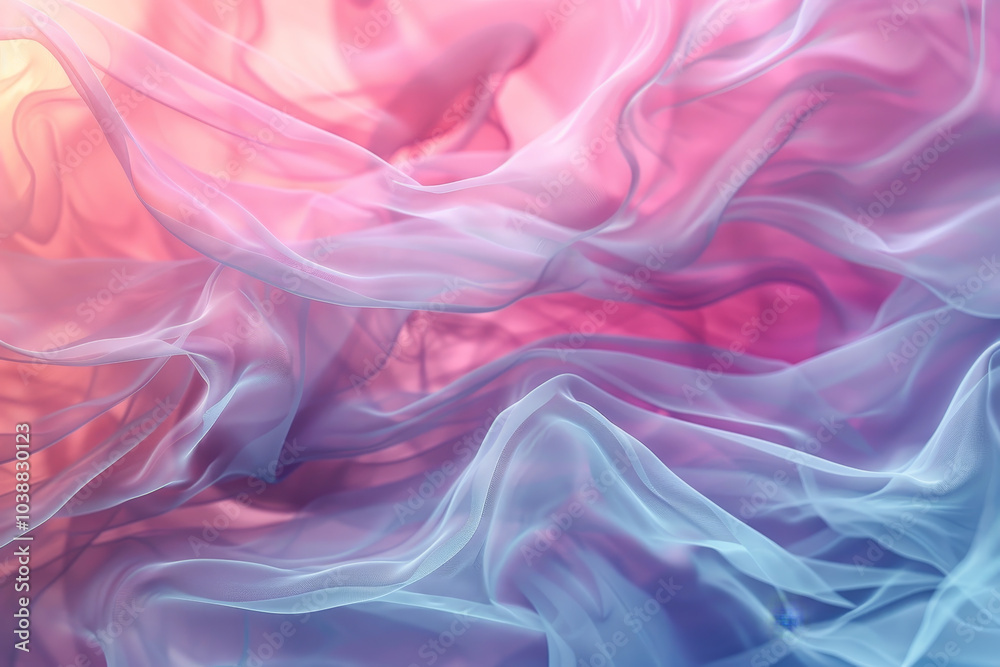 A colorful, flowing piece of fabric with a pink and blue hue A colorful, flowing piece of fabric with a pink and blue hue