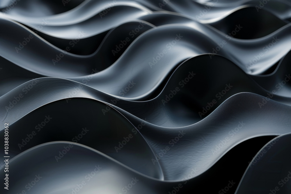 The image is a close up of a black wave with a shiny, metallic texture The image is a close up of a black wave with a shiny, metallic texture