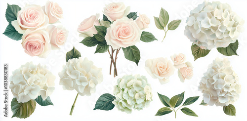 Wallpaper Mural White and pink roses and hydrangea. Watercolor floral bouquets. Foliage arrangement for wedding , greetings, wallpapers, fashion, fabric, home decoration. watercolor Torontodigital.ca