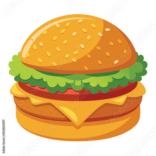 A juicy bacon burger with a beef patty on a rustic wooden table illustration design cosncept