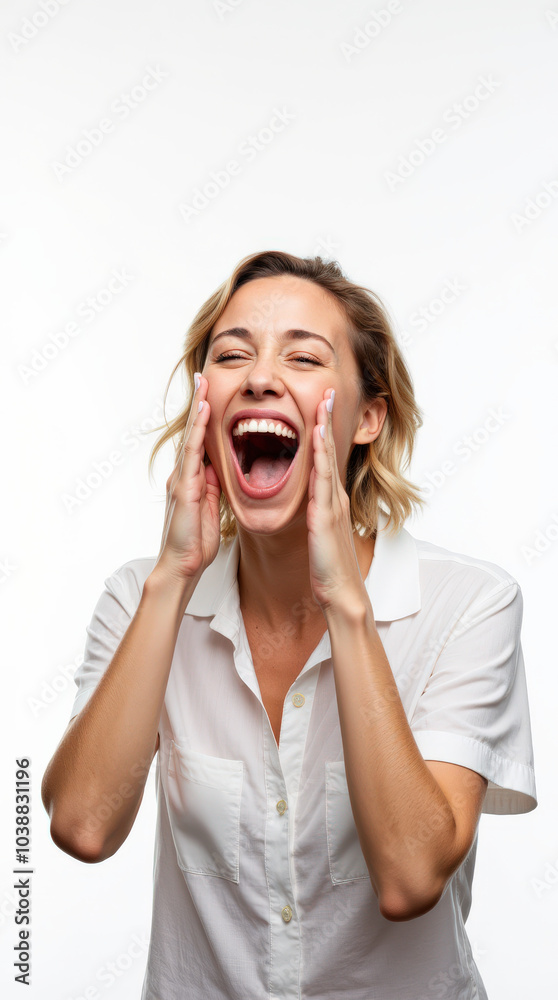 Excited Person in Vibrant Clothes and Joyful Expressions: Colorful Portrait on White Backgrounds for Stock Photography Excited Person in Vibrant Clothes and Joyful Expressions: Colorful Portrait on White Backgrounds for Stock Photography