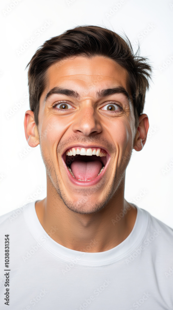 Excited Person in Vibrant Clothes and Joyful Expressions: Colorful Portrait on White Backgrounds for Stock Photography Excited Person in Vibrant Clothes and Joyful Expressions: Colorful Portrait on White Backgrounds for Stock Photography