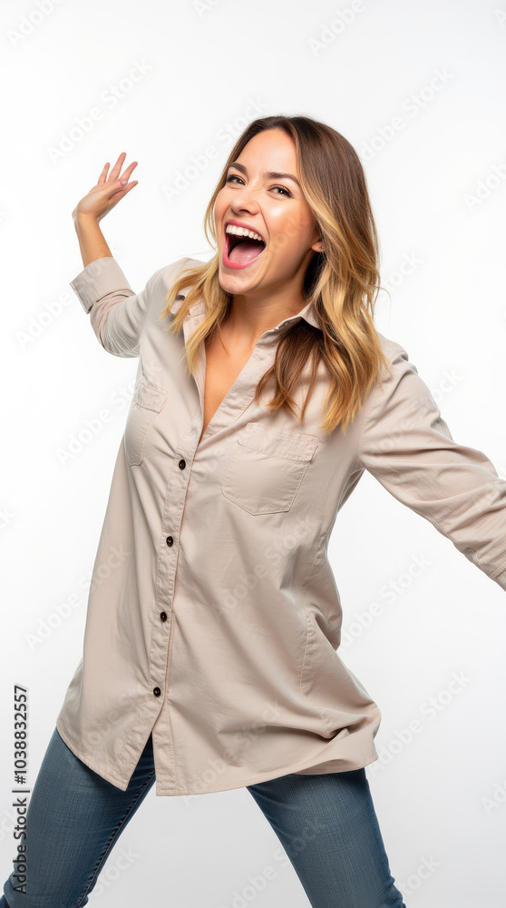 Excited Person in Vibrant Clothes and Joyful Expressions: Colorful Portrait on White Backgrounds for Stock Photography Excited Person in Vibrant Clothes and Joyful Expressions: Colorful Portrait on White Backgrounds for Stock Photography