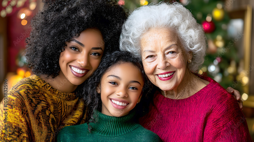 Loving family portrait of three generations during the holidays Loving family portrait of three generations during the holidays