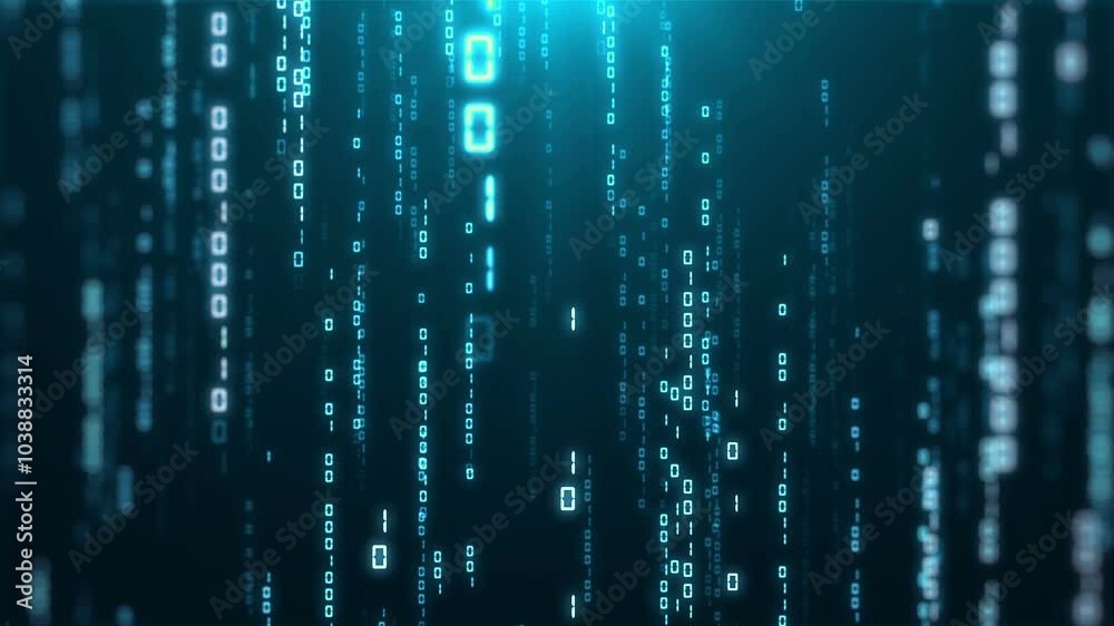Code digital background with binary code falling looped for technology 
