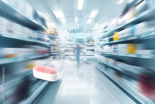 White Pharmacy Blurred Background Image, Medical Concept Image