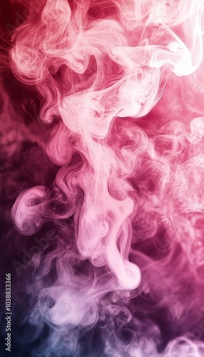 Abstract pink and white smoke swirls against a dark background.