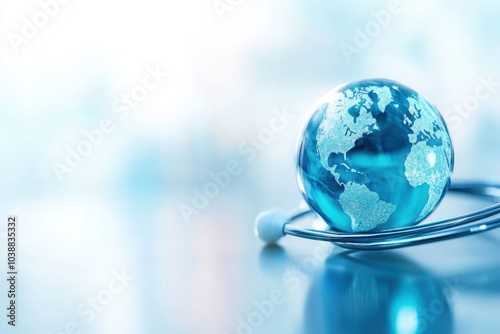A close-up of the Earth with a stethoscope, symbolizing global health and medical care